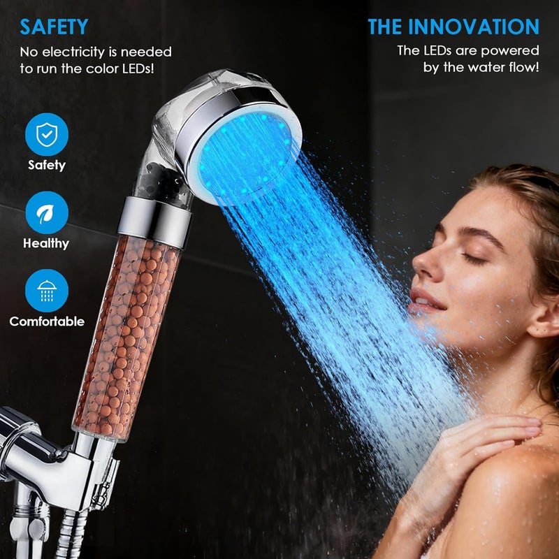 Vacto Temperature Controlled 3-color Changing Shower Head Kit, Water Saving Showerheads with Filtration Beads, LED High Pressure Handheld Shower Head Set (No Hose and Bracket) - Image 4